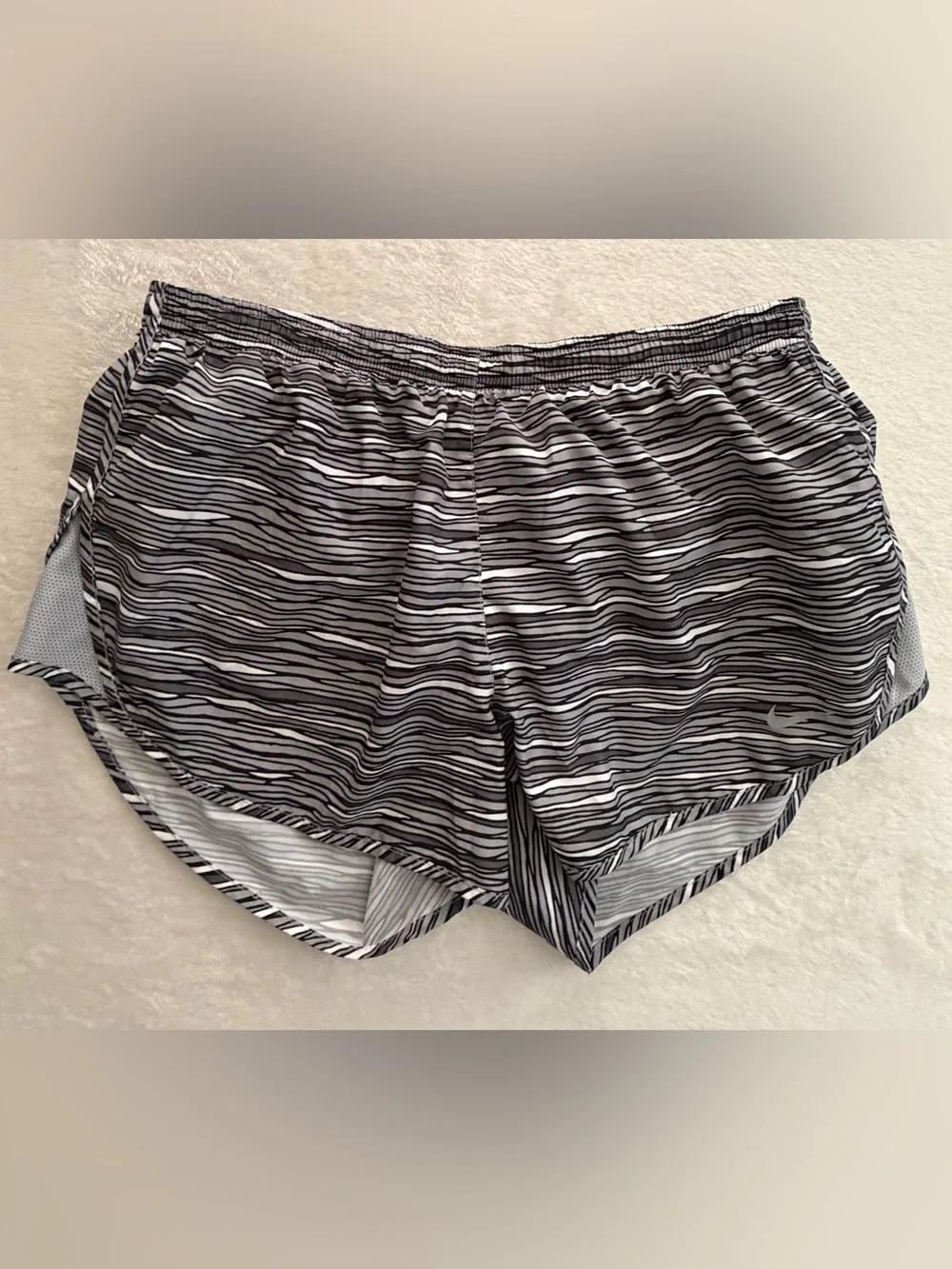 Nike Women’s Black and White Striped Athletic Running Shorts